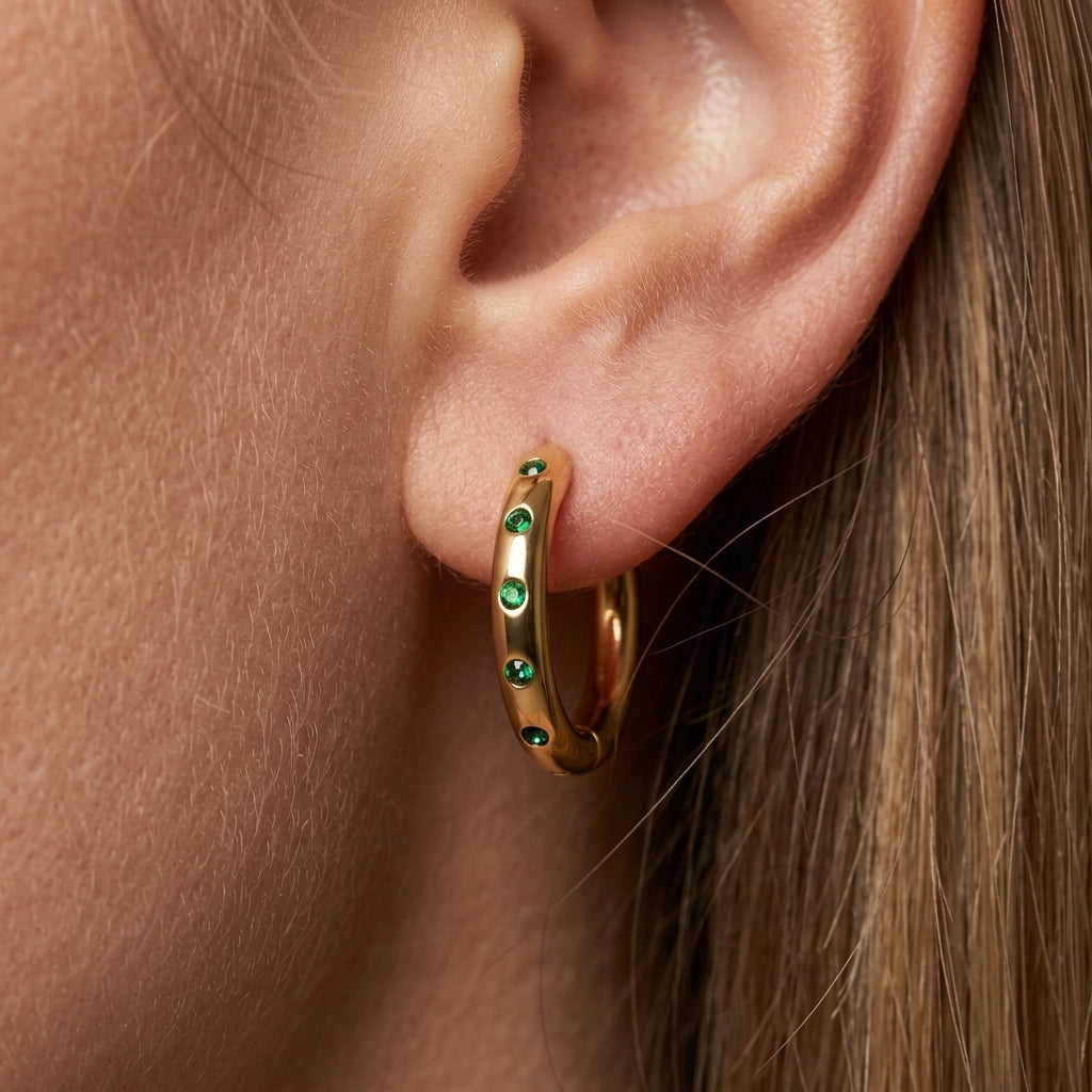 Green Stone Hoop Earrings