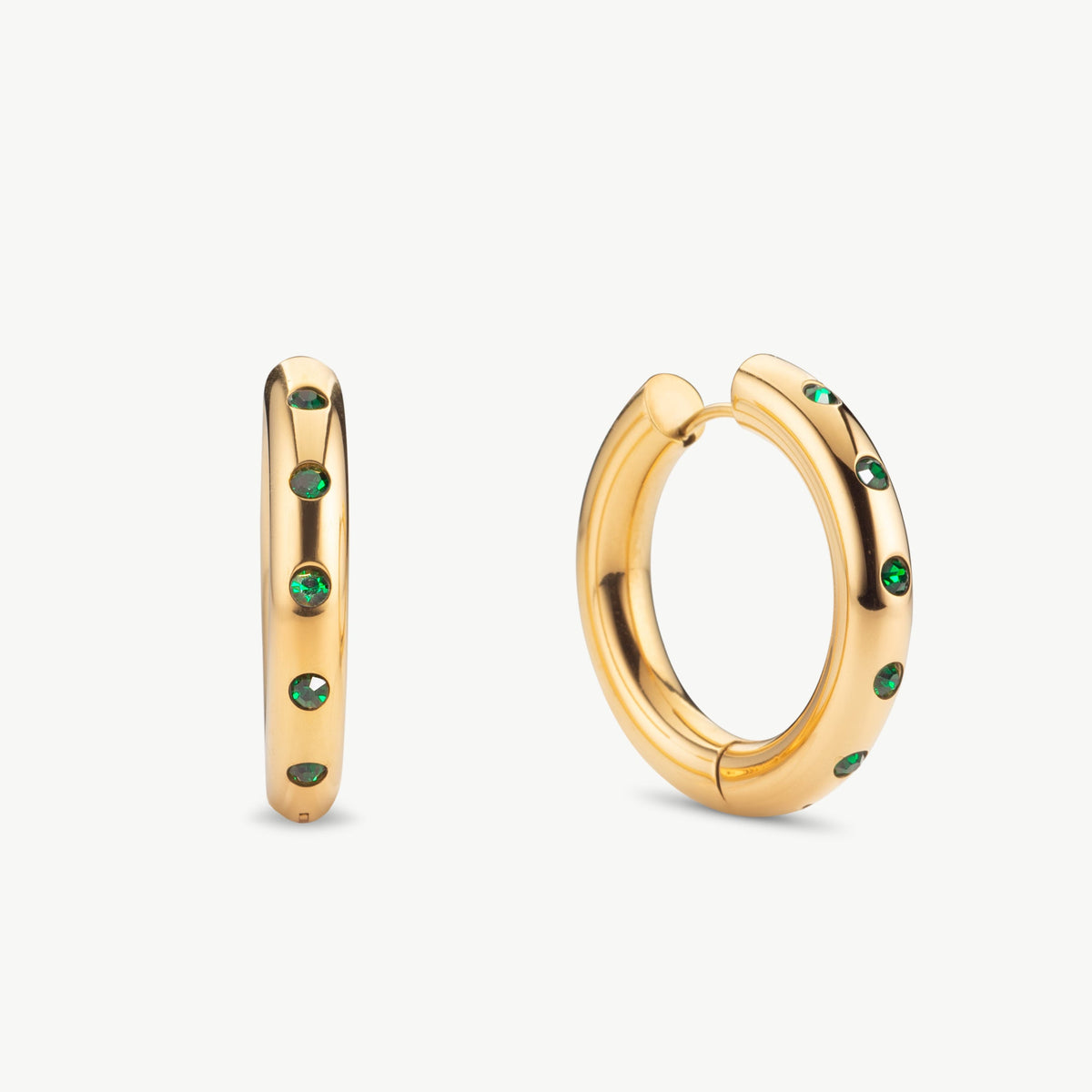 Green Stone Hoop Earrings