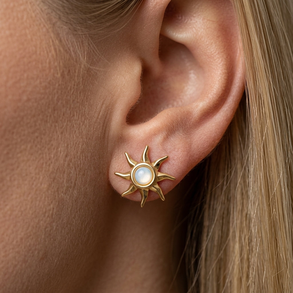 Gold Sun Stud Earrings